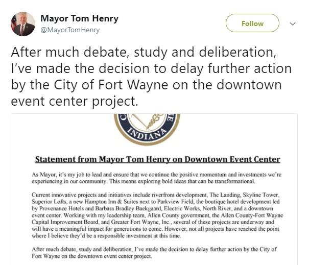 fort wane mayor's tweet