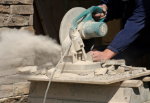 silica sawing stock image